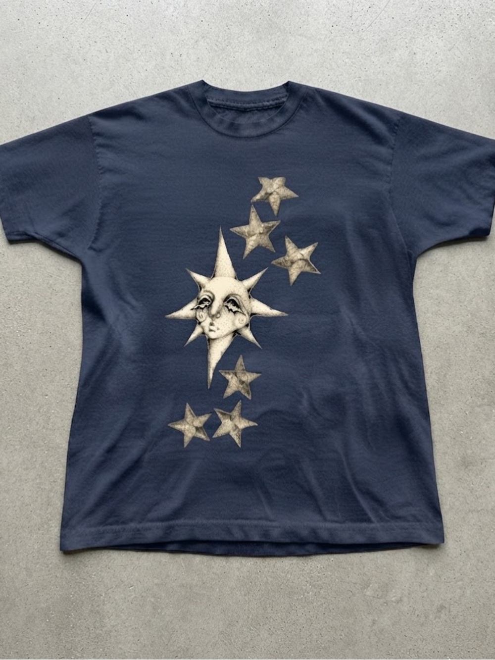 Celestial Sun Star Graphic Navy Blue Cotton Gildan T-Shirt